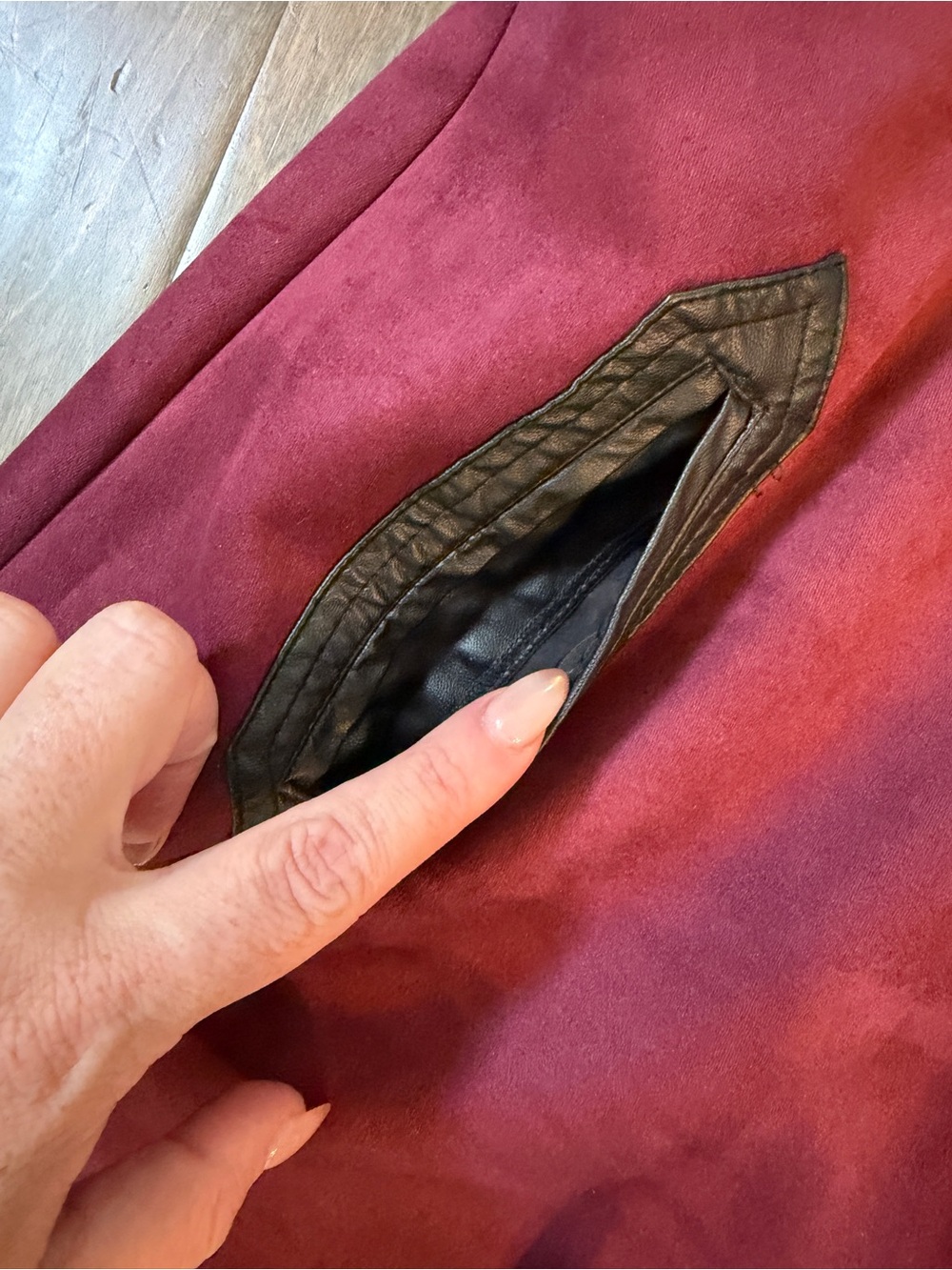ECI Burgundy A-Line Skirt with Black Trim and Front Zip - Picture 2 of 4